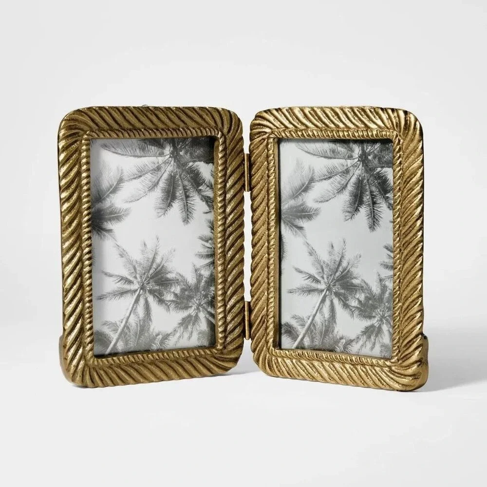 4x6 Metal‎ Rope Folding Picture Frame Brass - Threshold Studio McGee, Target